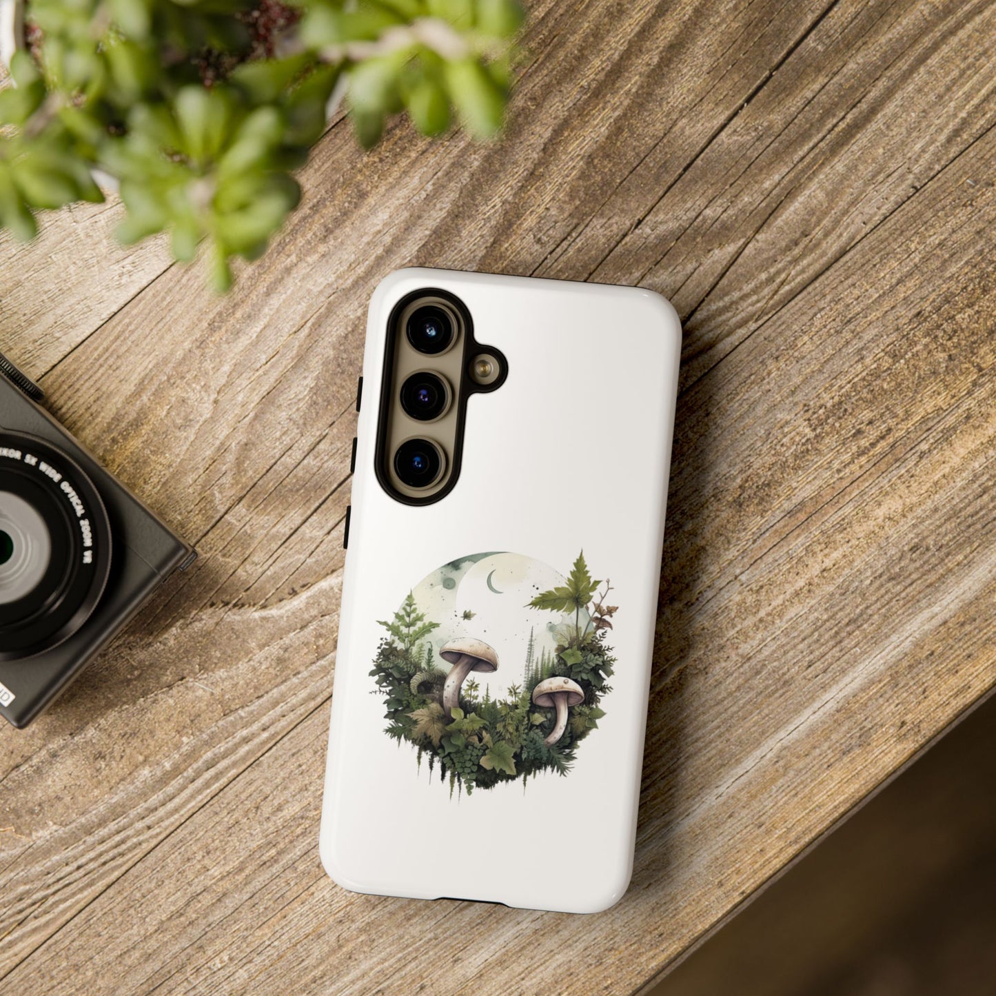Moonlit Mushroom Tough Phone Case – Minimalist Forest Magic