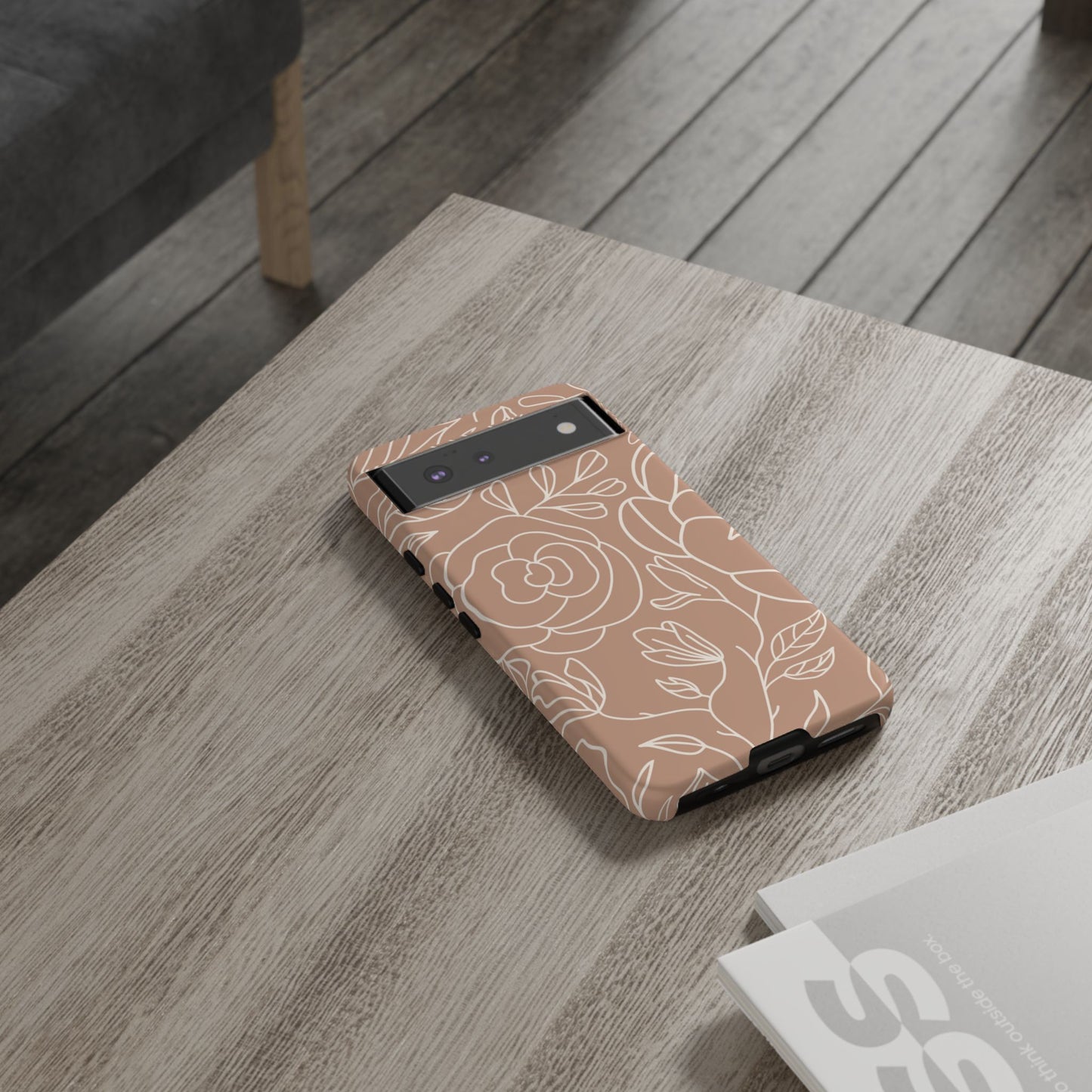 Tan & White Boho Florals - Tough Phone Case