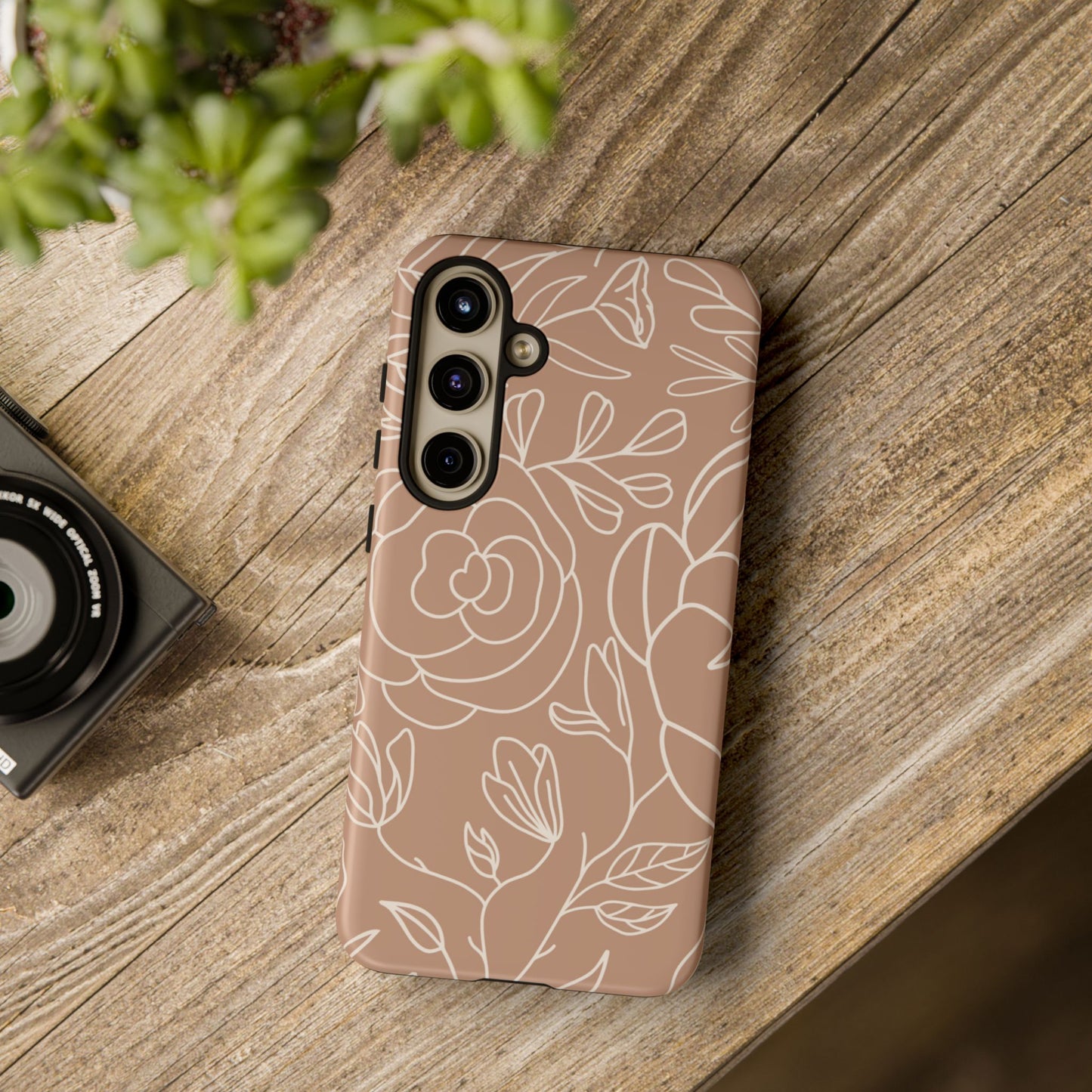 Tan & White Boho Florals - Tough Phone Case