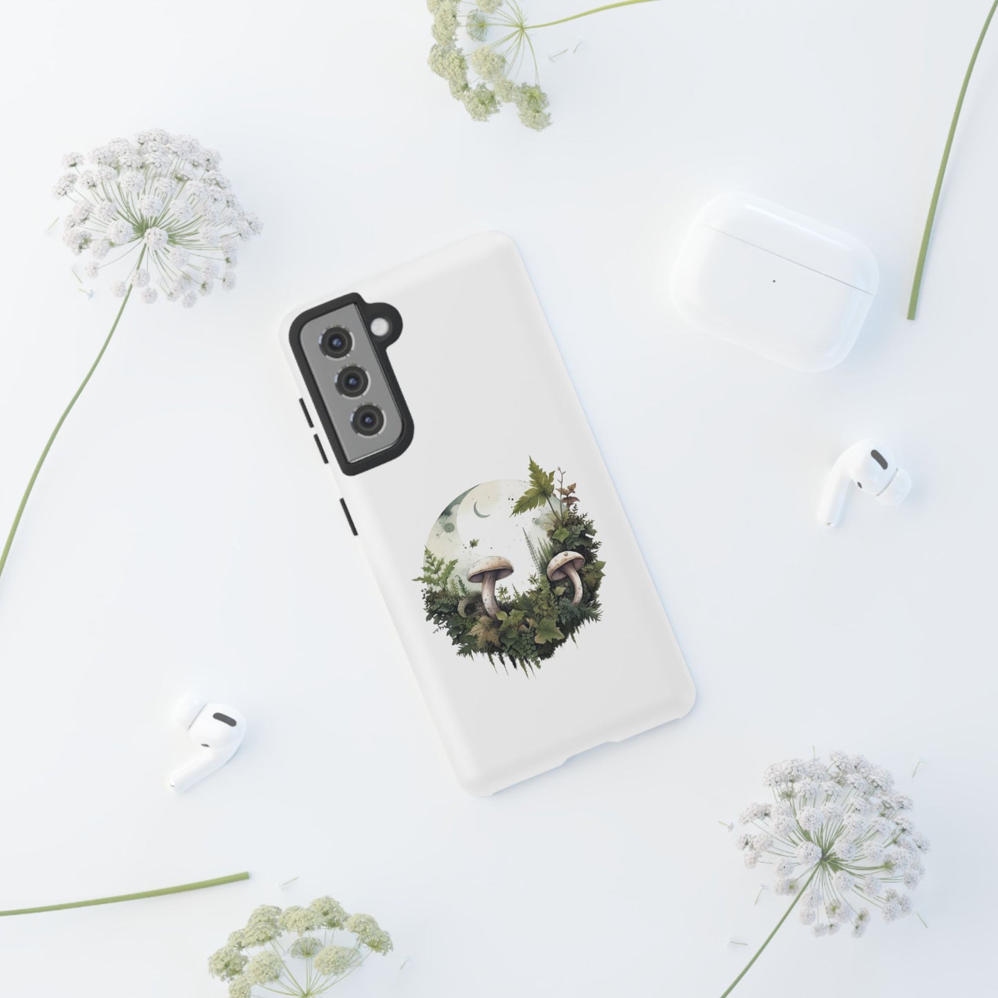 Moonlit Mushroom Tough Phone Case – Minimalist Forest Magic