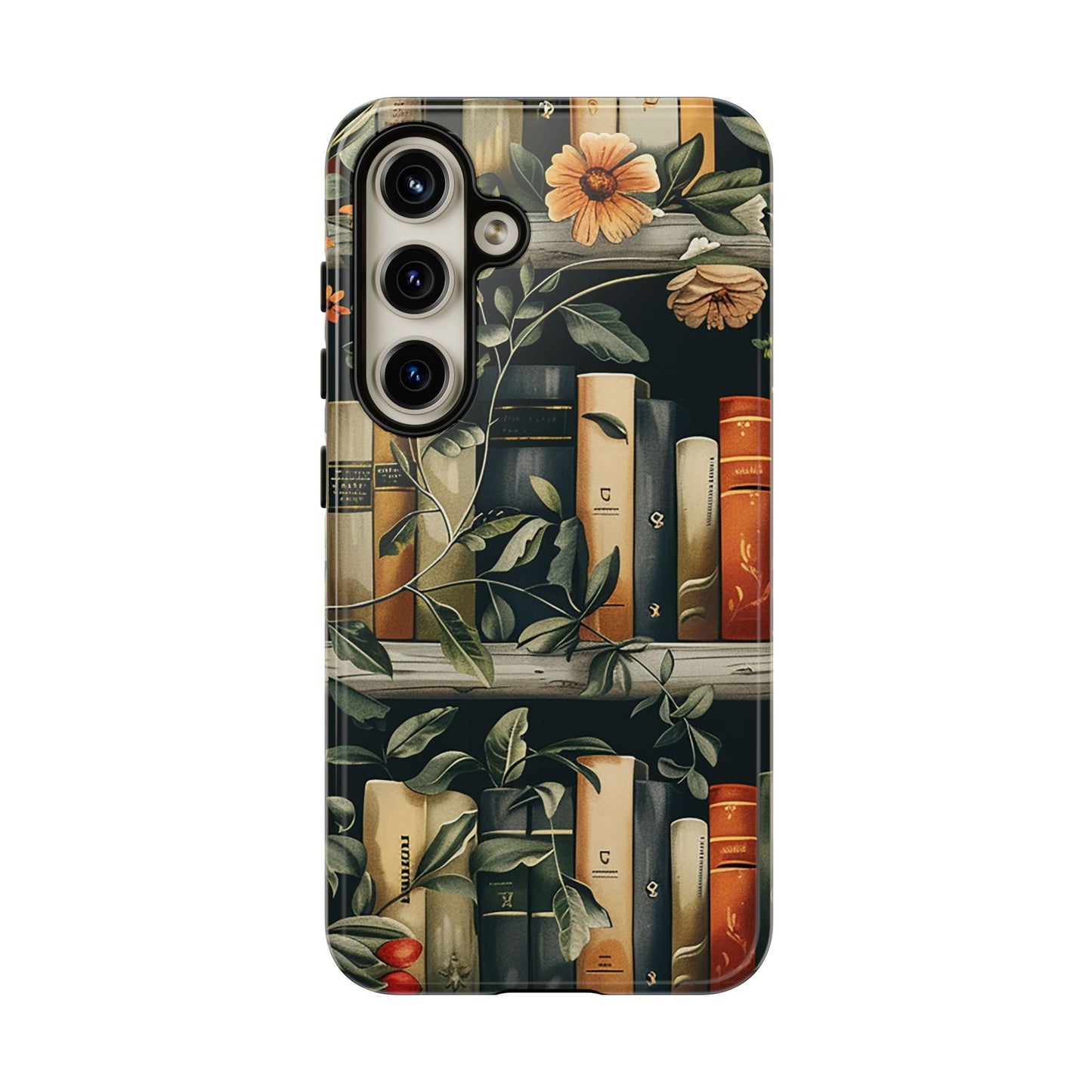 Cozy Bookshelf & Floral Tough Phone Case – Protective & Aesthetic for Book Lovers
