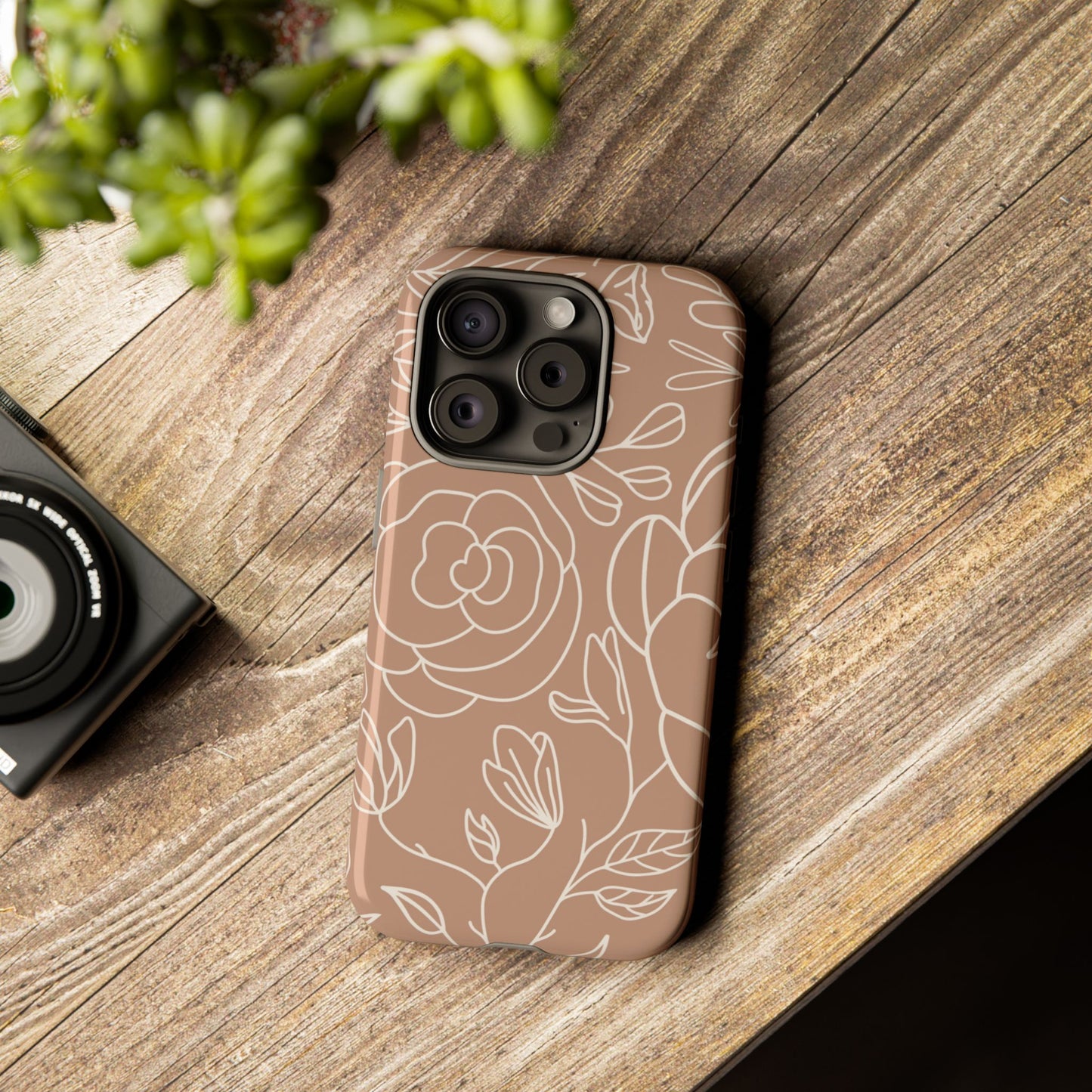 Tan & White Boho Florals - Tough Phone Case