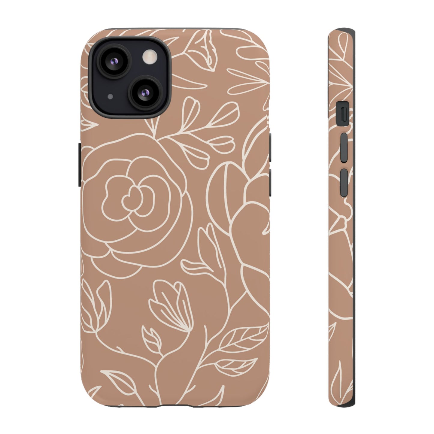 Tan & White Boho Florals - Tough Phone Case