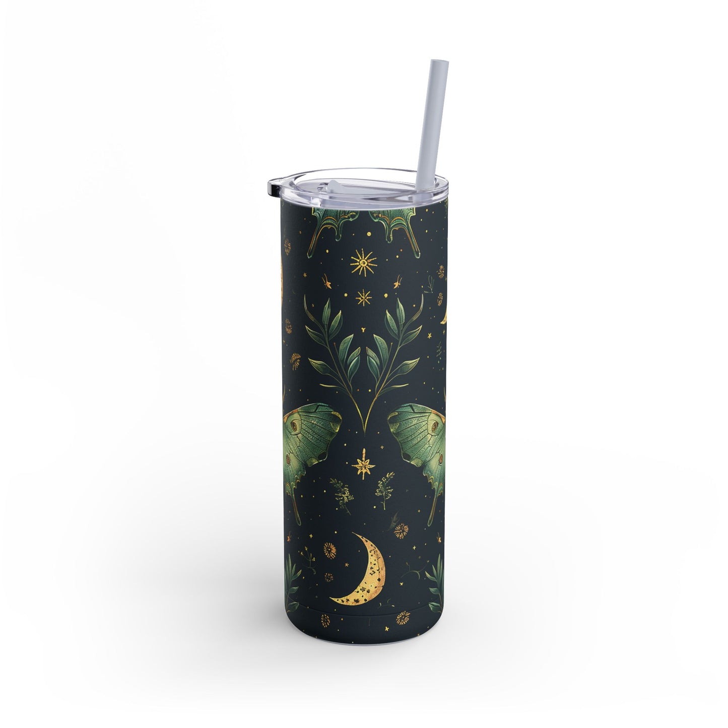 Lunar Moth Matte Skinny Tumbler – 20oz Insulated Drinkware with a Touch of Magic