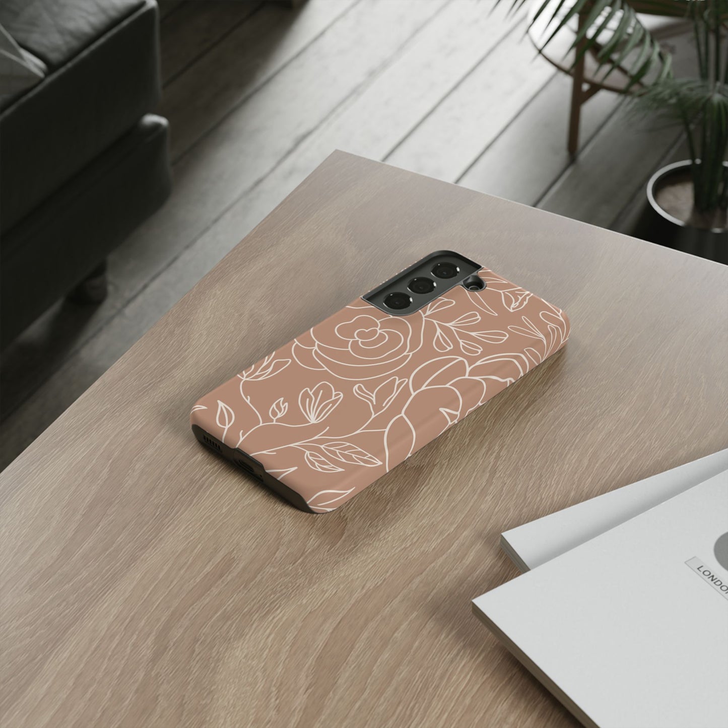 Tan & White Boho Florals - Tough Phone Case