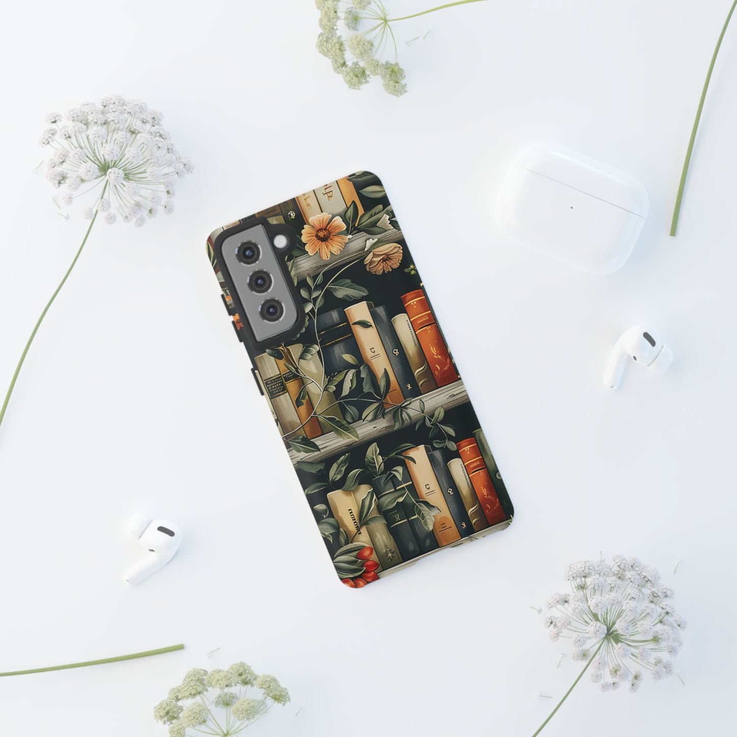 Cozy Bookshelf & Floral Tough Phone Case – Protective & Aesthetic for Book Lovers