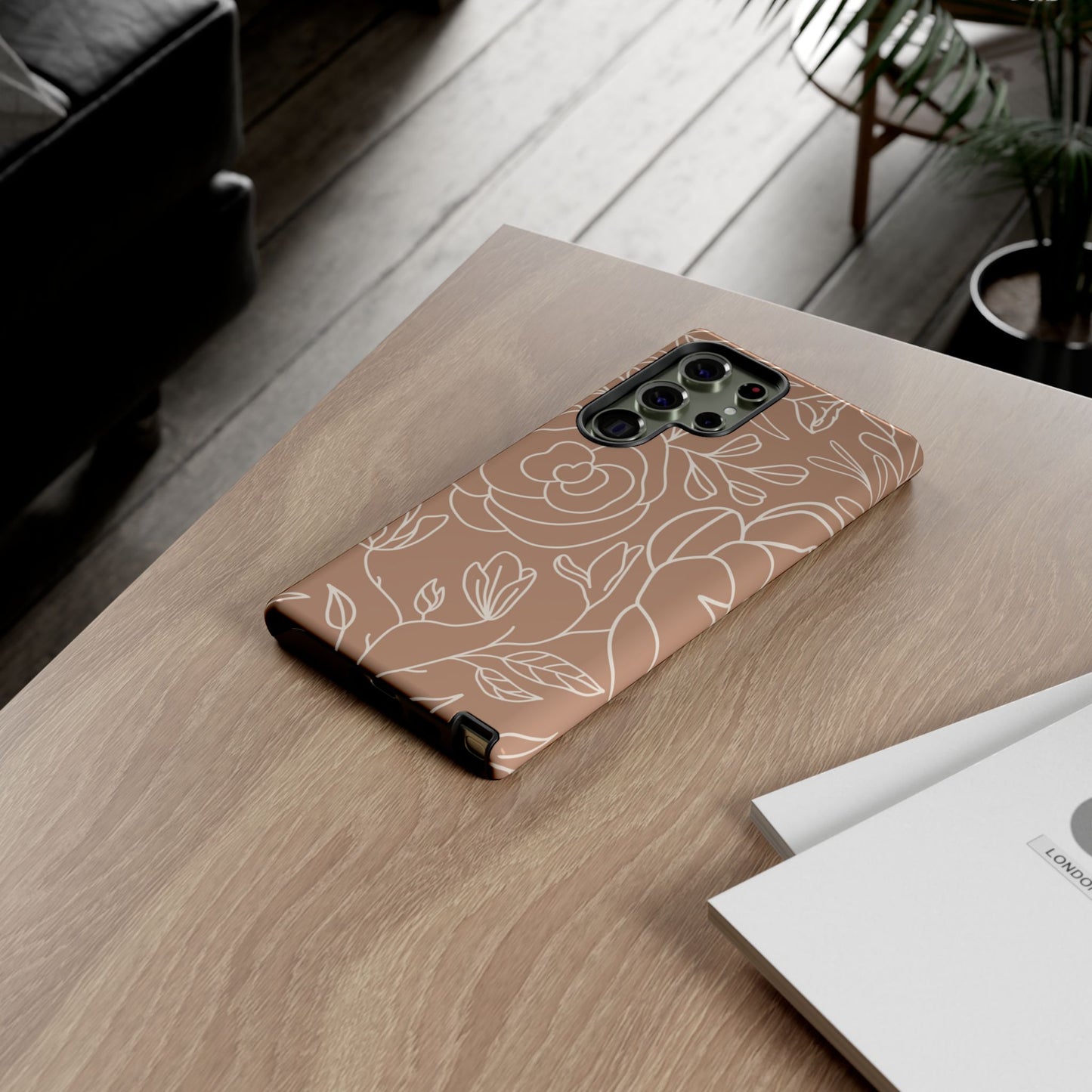 Tan & White Boho Florals - Tough Phone Case