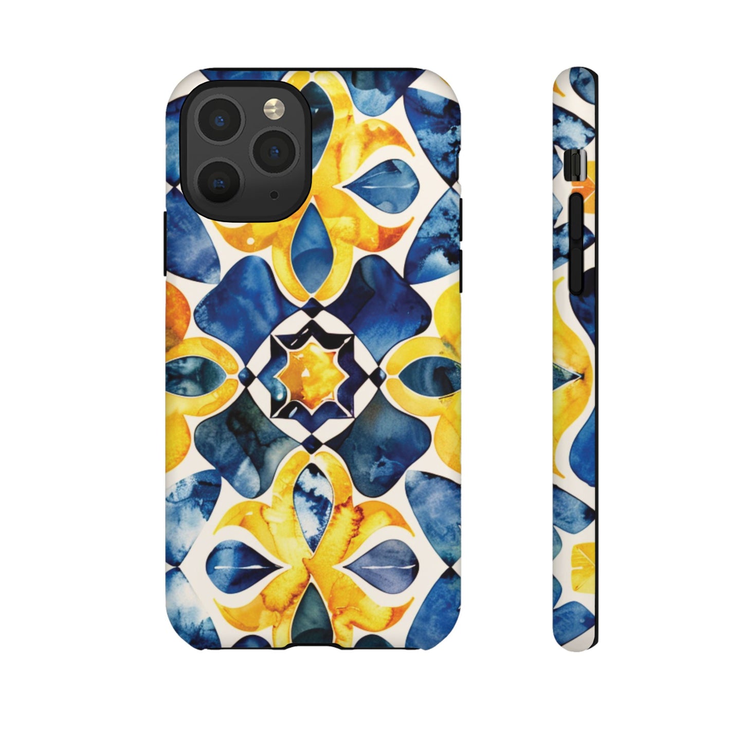 Kaleidoscope Art Phone Case - Bold Blue & Gold Geometric Design | Statement Maker Tough Case