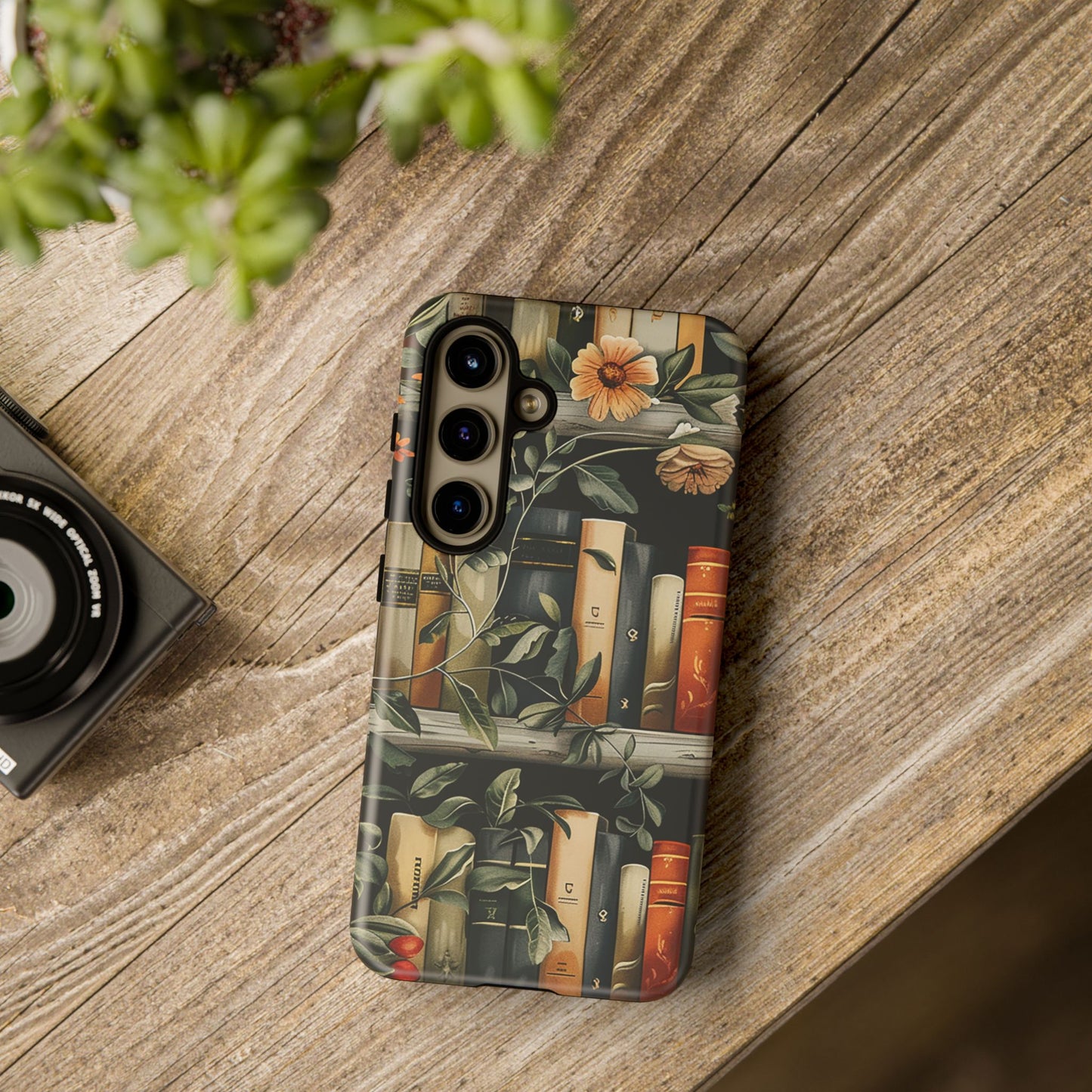 Cozy Bookshelf & Floral Tough Phone Case – Protective & Aesthetic for Book Lovers