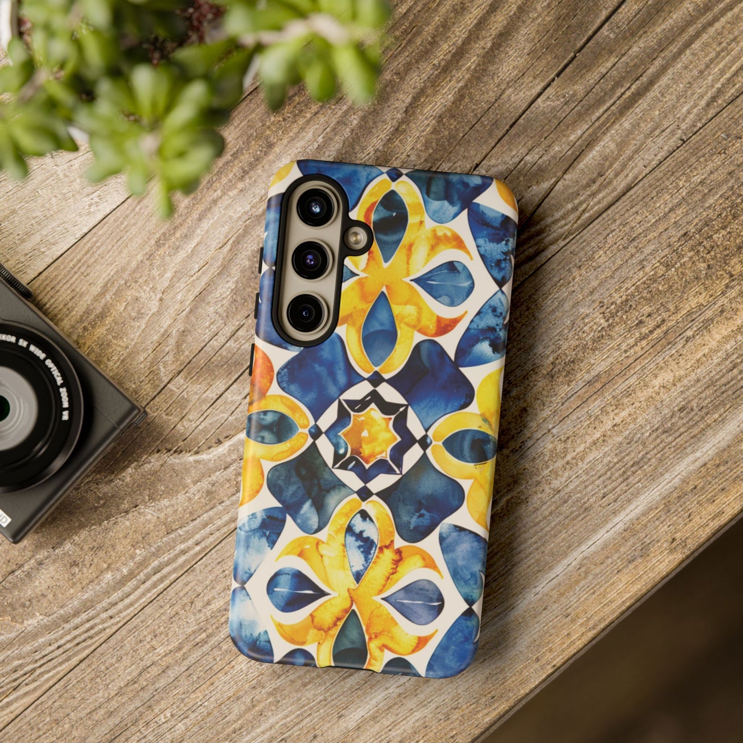 Kaleidoscope Art Phone Case - Bold Blue & Gold Geometric Design | Statement Maker Tough Case