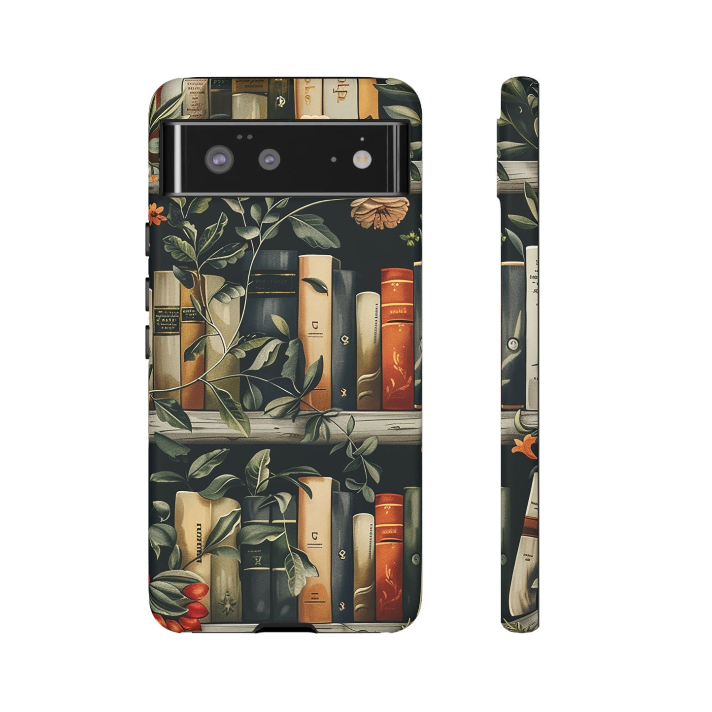 Cozy Bookshelf & Floral Tough Phone Case – Protective & Aesthetic for Book Lovers