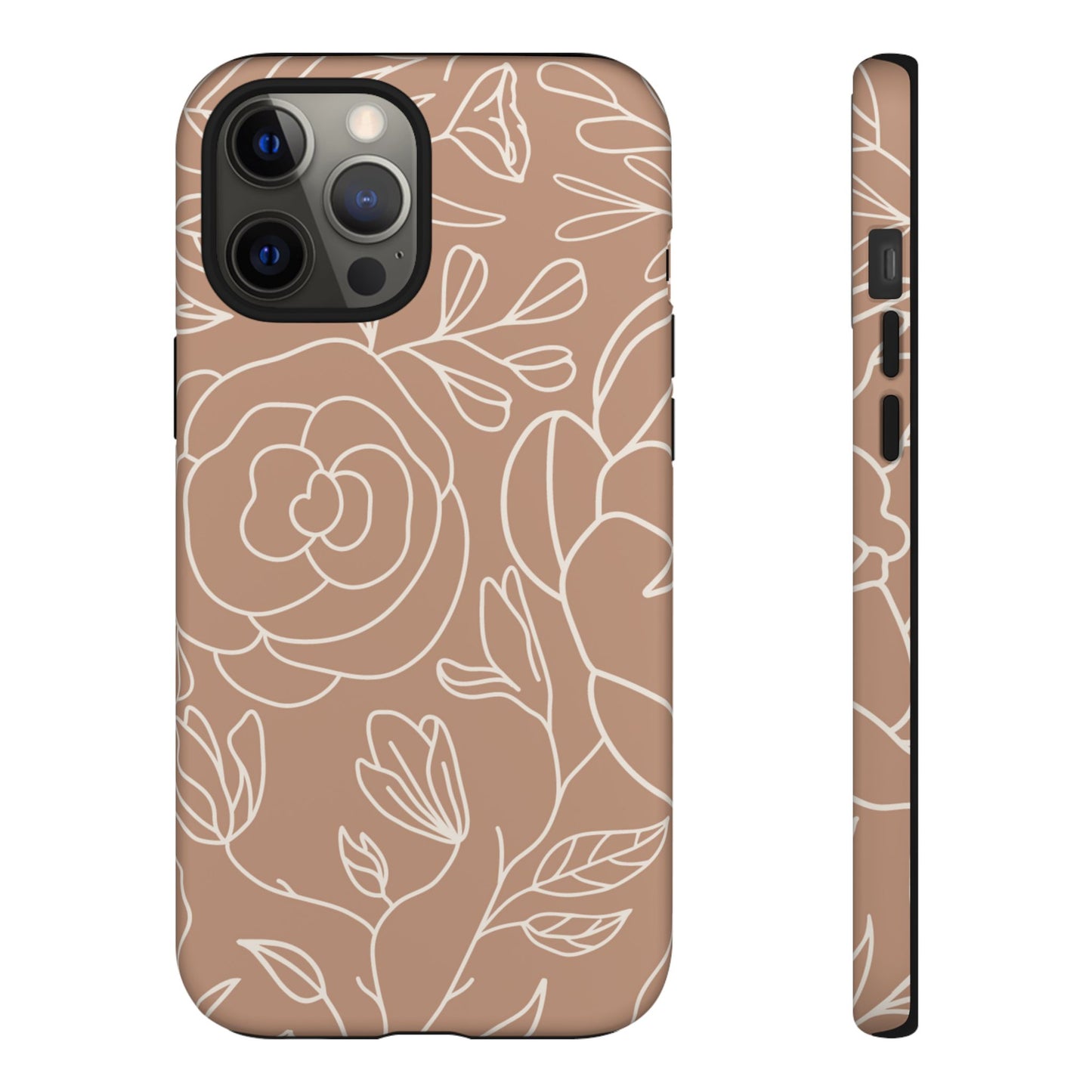 Tan & White Boho Florals - Tough Phone Case