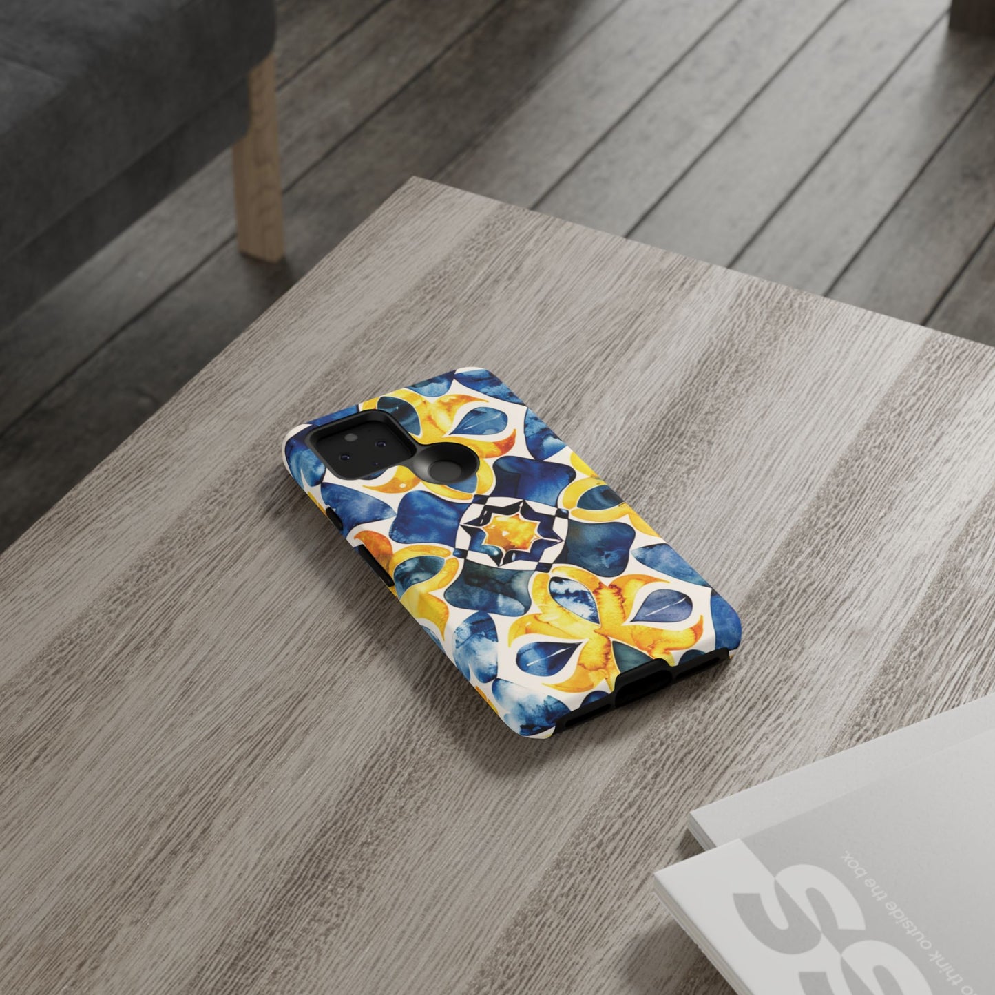 Kaleidoscope Art Phone Case - Bold Blue & Gold Geometric Design | Statement Maker Tough Case