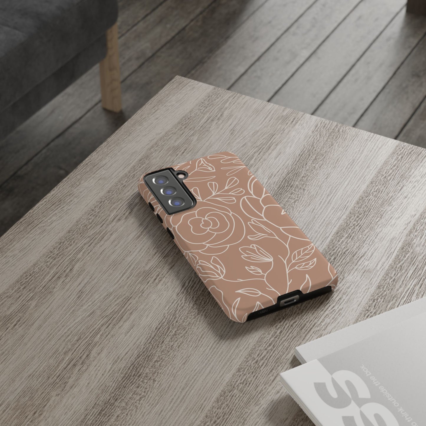Tan & White Boho Florals - Tough Phone Case