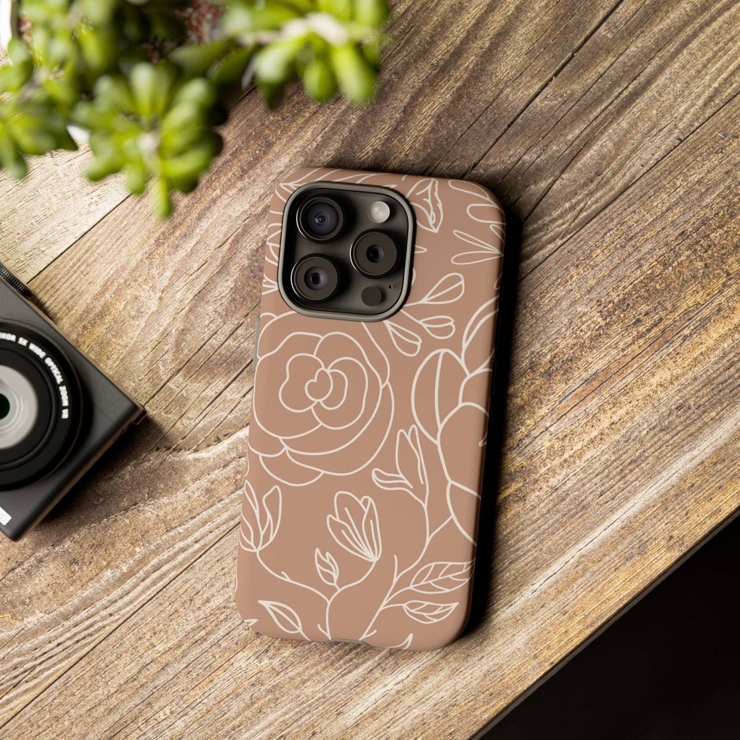 Tan & White Boho Florals - Tough Phone Case