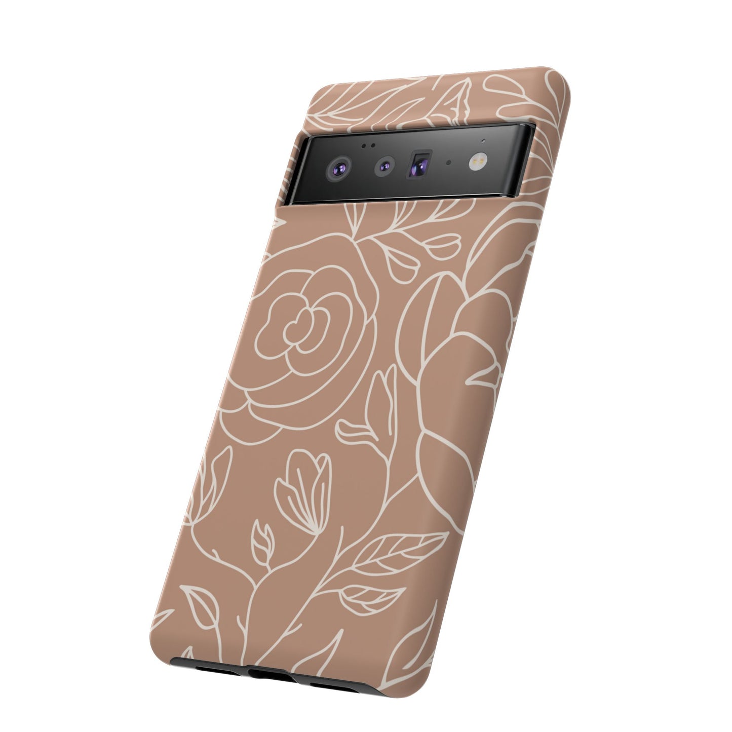 Tan & White Boho Florals - Tough Phone Case