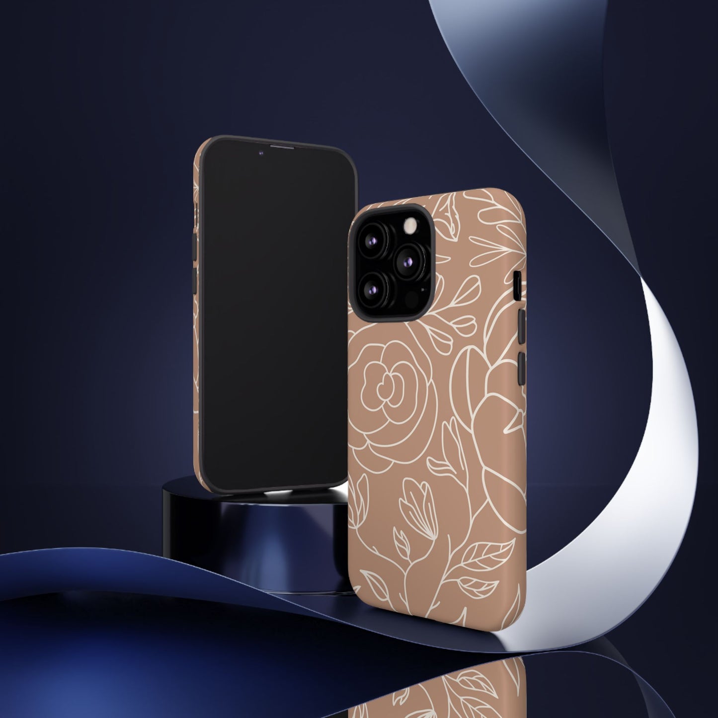 Tan & White Boho Florals - Tough Phone Case