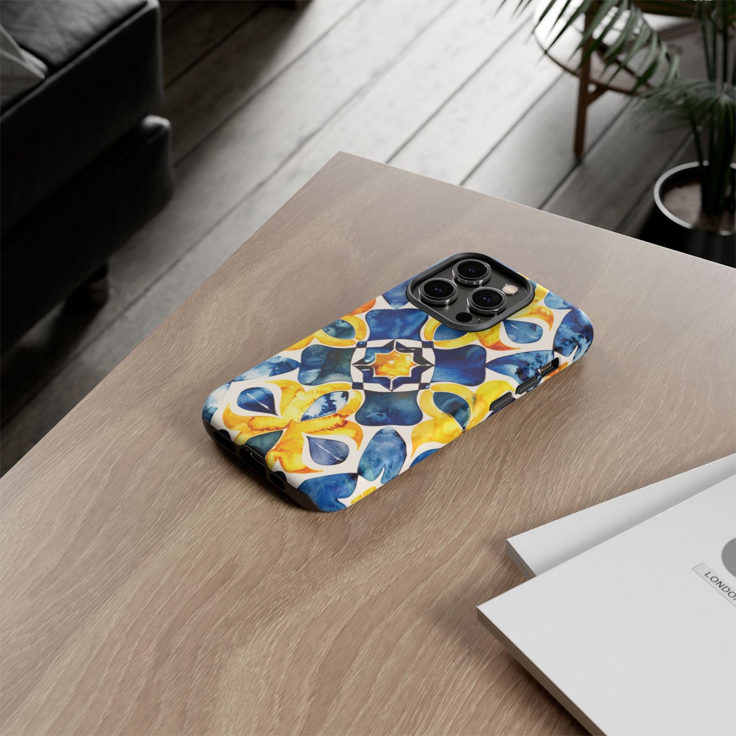 Kaleidoscope Art Phone Case - Bold Blue & Gold Geometric Design | Statement Maker Tough Case
