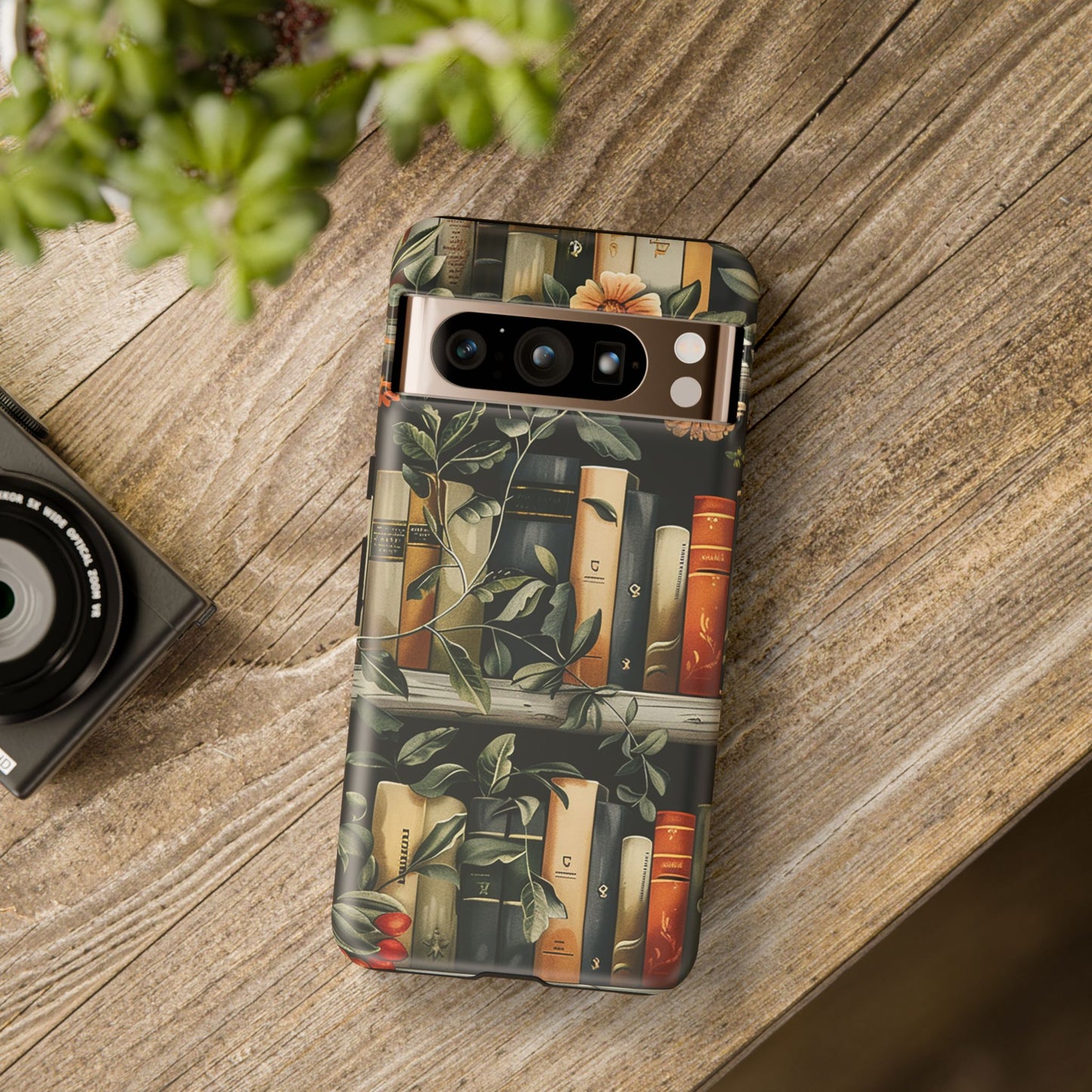 Cozy Bookshelf & Floral Tough Phone Case – Protective & Aesthetic for Book Lovers