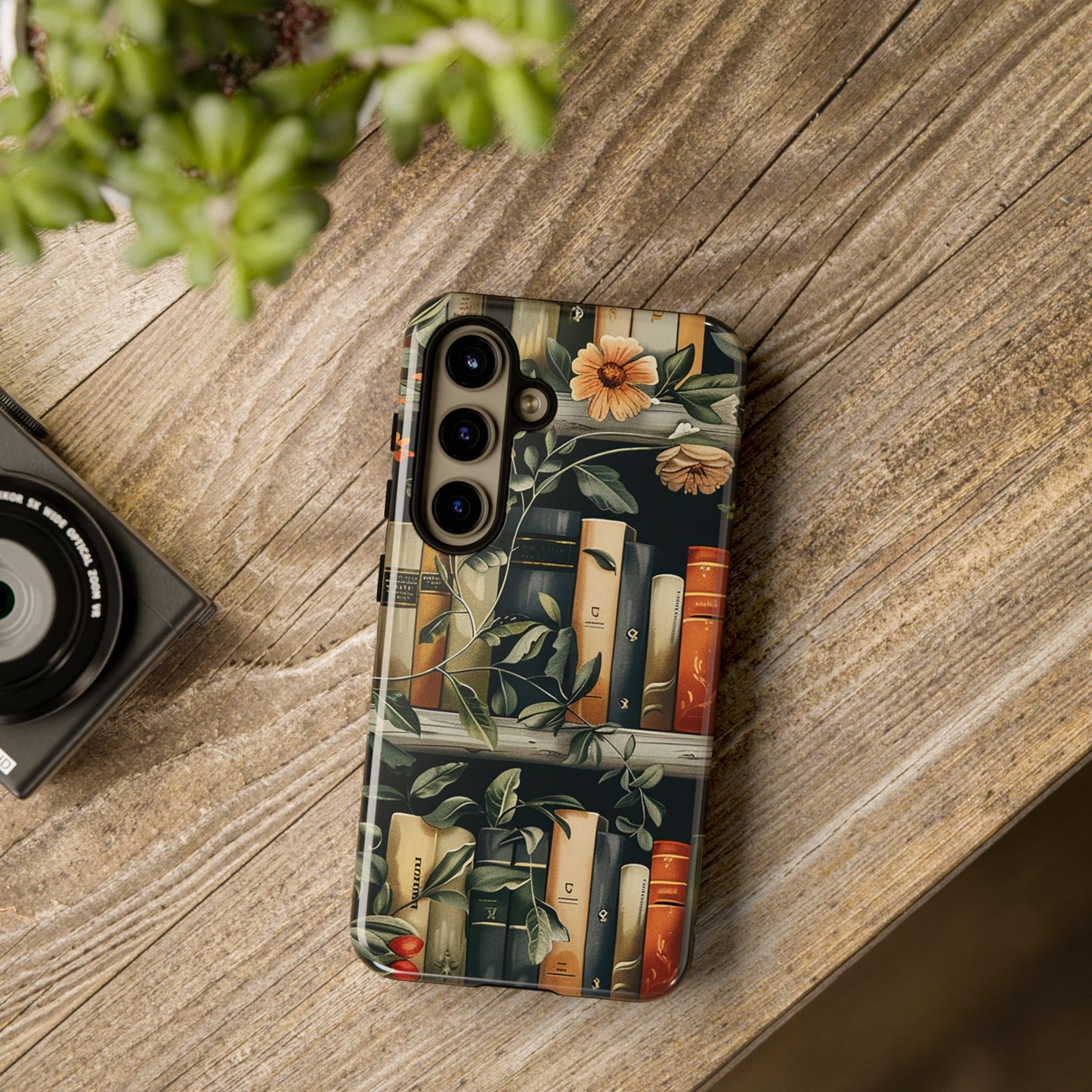 Cozy Bookshelf & Floral Tough Phone Case – Protective & Aesthetic for Book Lovers