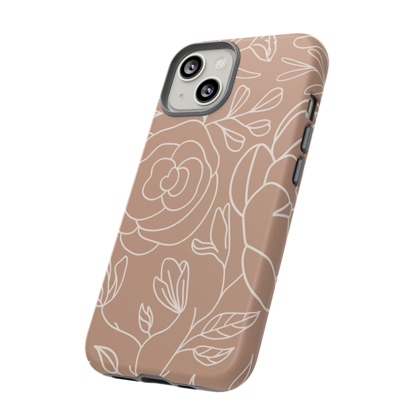 Tan & White Boho Florals - Tough Phone Case