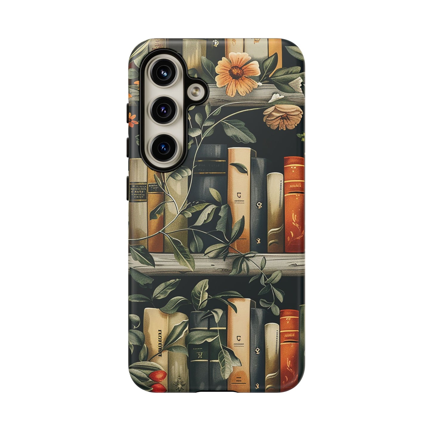 Cozy Bookshelf & Floral Tough Phone Case – Protective & Aesthetic for Book Lovers