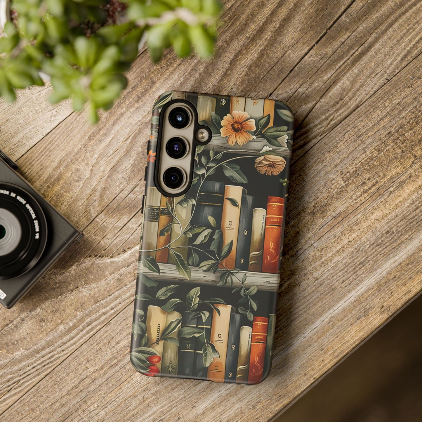 Cozy Bookshelf & Floral Tough Phone Case – Protective & Aesthetic for Book Lovers