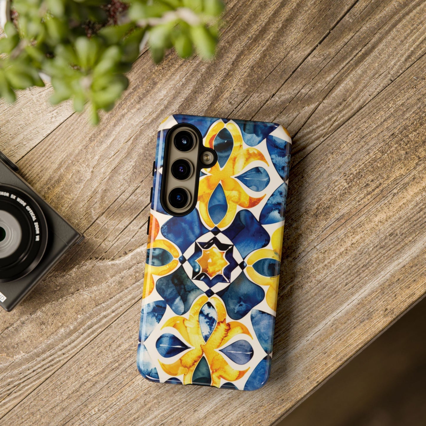 Kaleidoscope Art Phone Case - Bold Blue & Gold Geometric Design | Statement Maker Tough Case