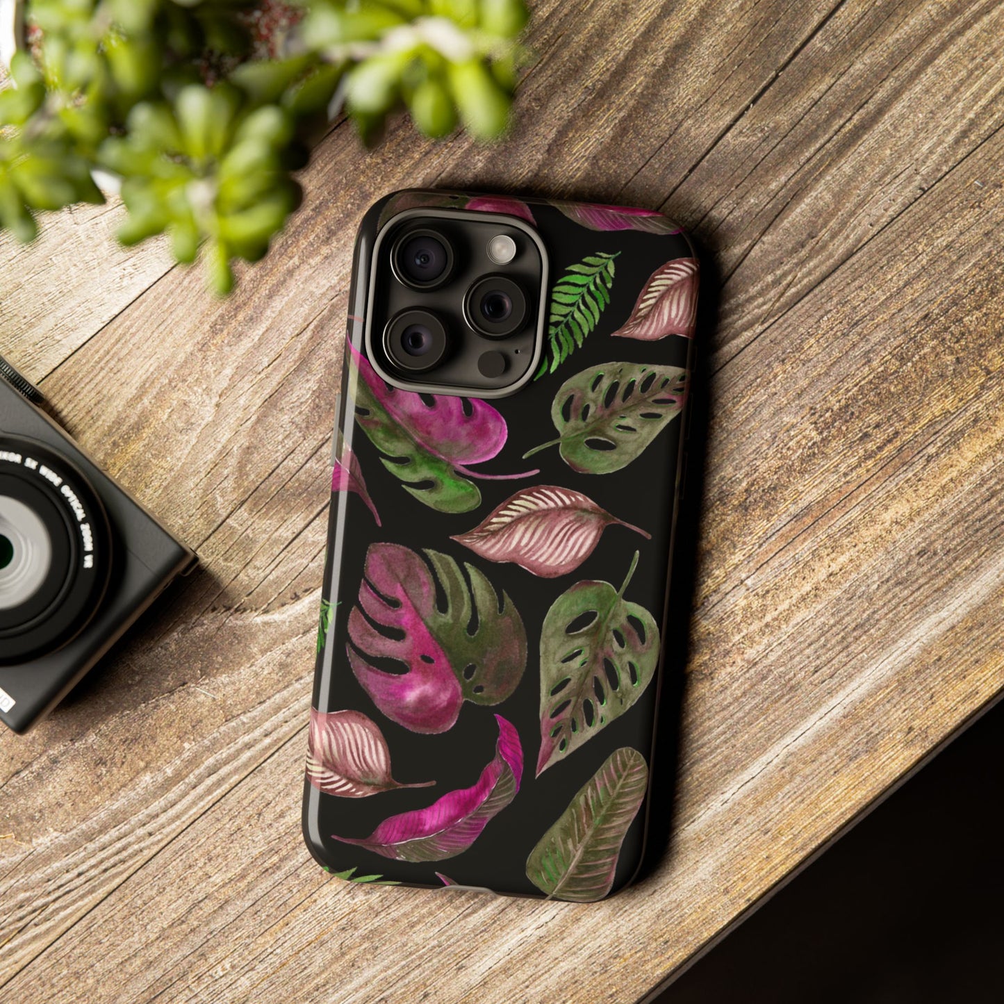 Pink & Black Tropical Leaves - Tough Case