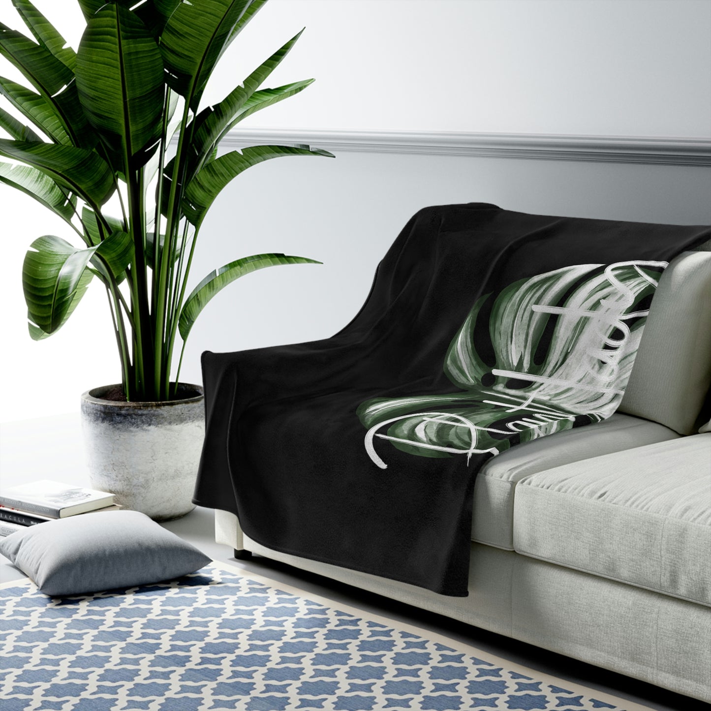 Plant Lady Albo Monstera - Velveteen Plush Blanket