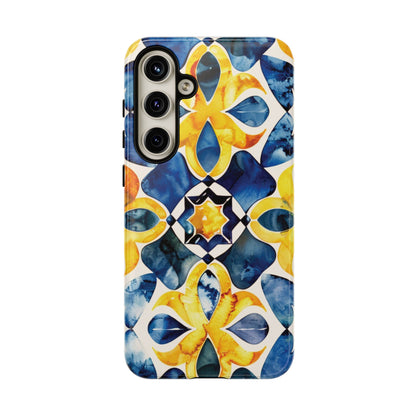 Kaleidoscope Art Phone Case - Bold Blue & Gold Geometric Design | Statement Maker Tough Case