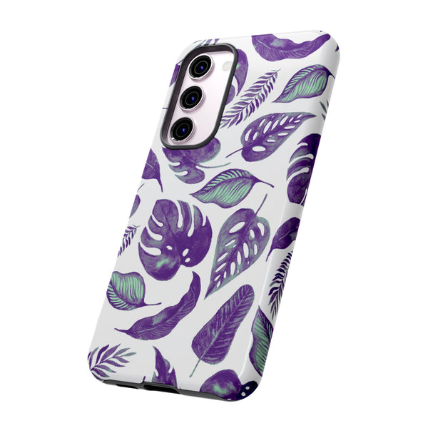 Purple & Mint Tropical Leaves on White - Tough Case