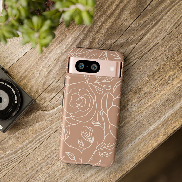 Tan & White Boho Florals  - Tough Phone Case