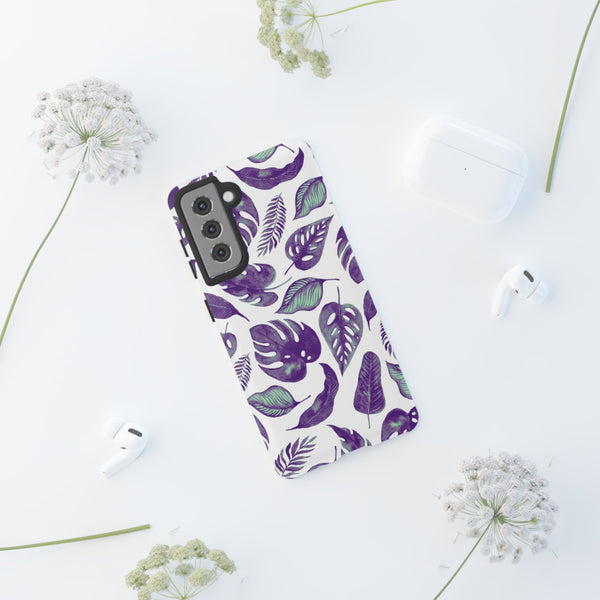 Purple & Mint Tropical Leaves on White - Tough Case