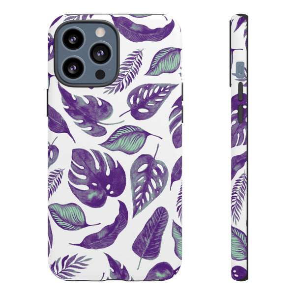 Purple & Mint Tropical Leaves on White - Tough Case