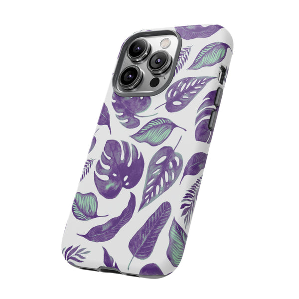 Purple & Mint Tropical Leaves on White - Tough Case