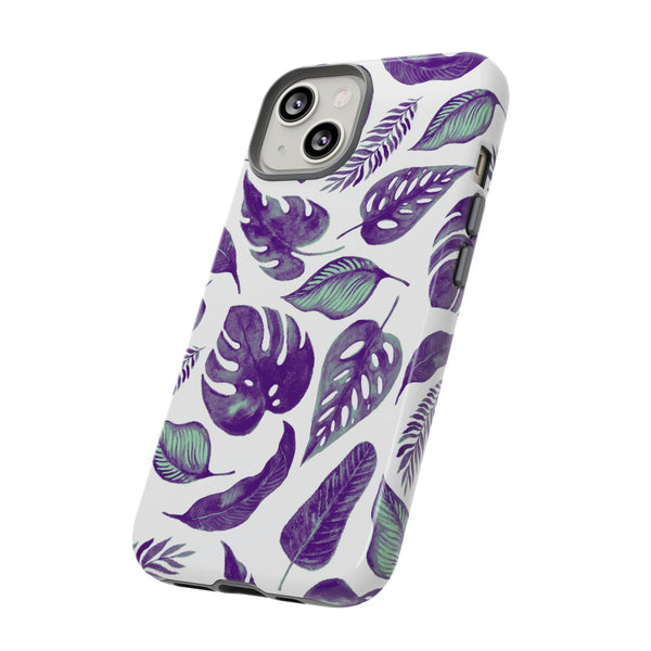 Purple & Mint Tropical Leaves on White - Tough Case