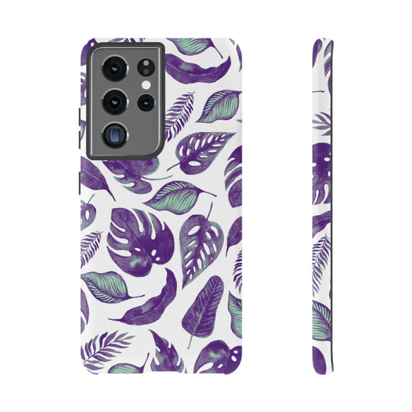 Purple & Mint Tropical Leaves on White - Tough Case