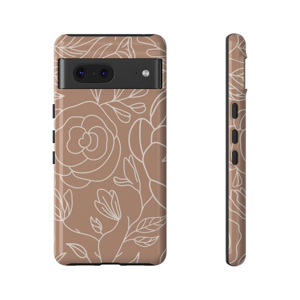 Tan & White Boho Florals  - Tough Phone Case