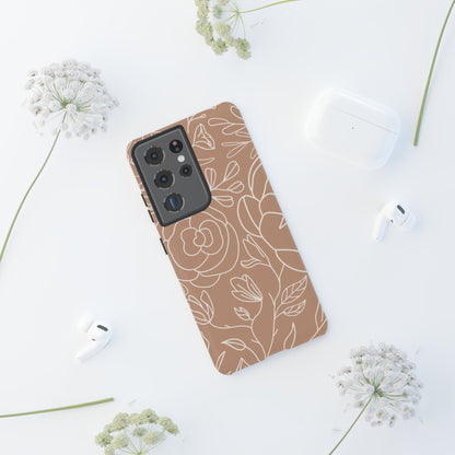 Tan & White Boho Florals  - Tough Phone Case