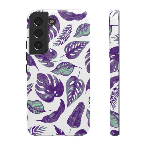 Purple & Mint Tropical Leaves on White - Tough Case