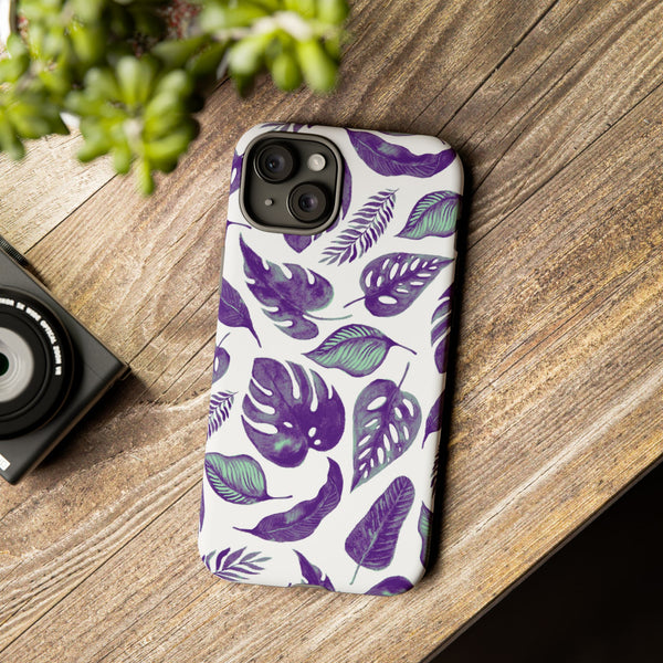 Purple & Mint Tropical Leaves on White - Tough Case