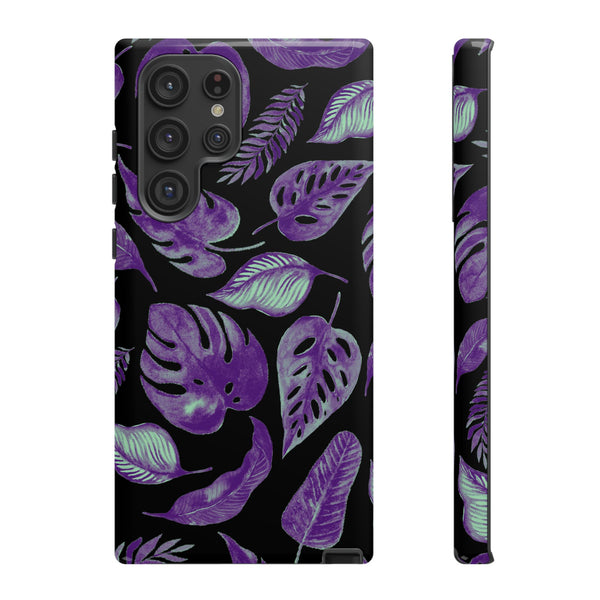 Purple & Mint Tropical Leaves on Black - Tough Case