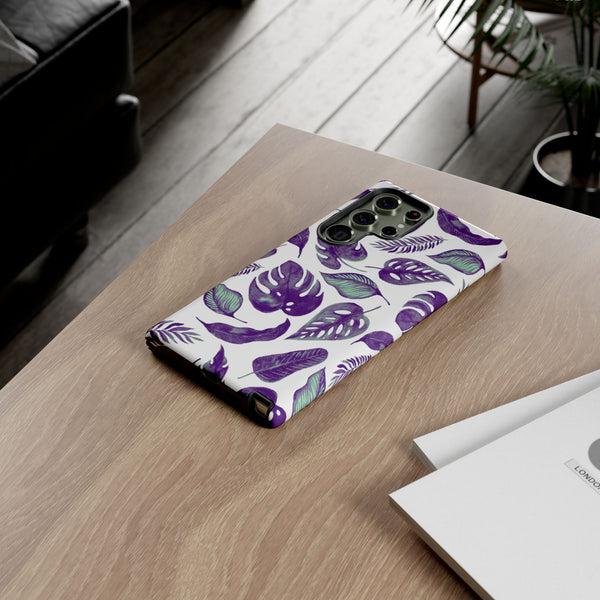 Purple & Mint Tropical Leaves on White - Tough Case