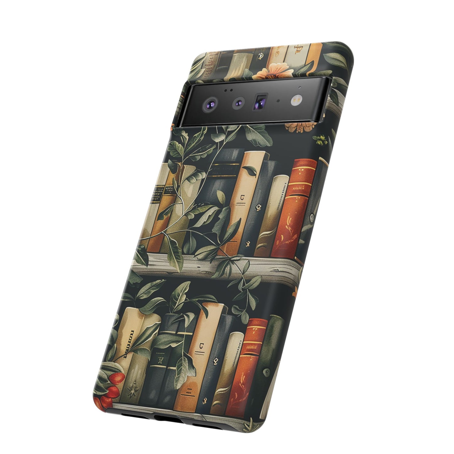 Cozy Bookshelf & Floral Tough Phone Case – Protective & Aesthetic for Book Lovers