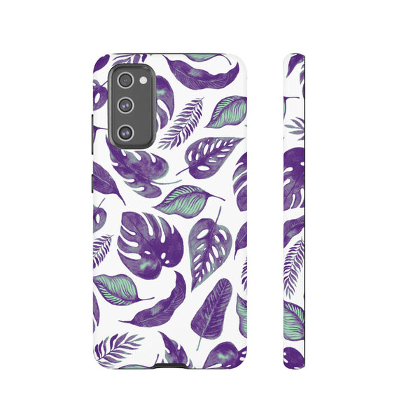 Purple & Mint Tropical Leaves on White - Tough Case