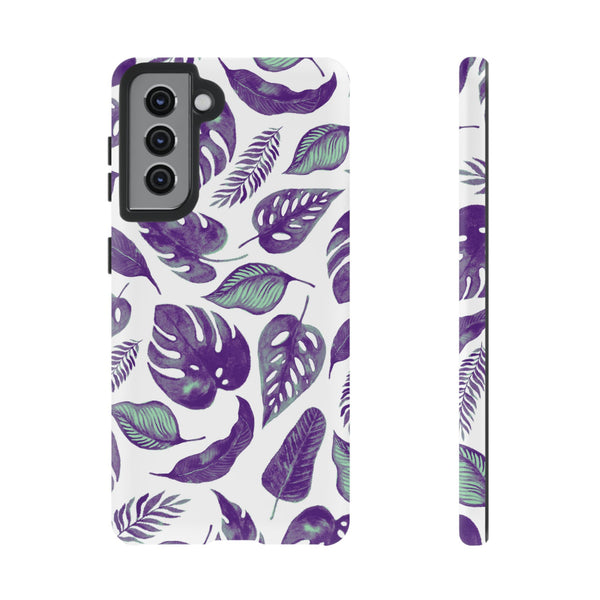 Purple & Mint Tropical Leaves on White - Tough Case