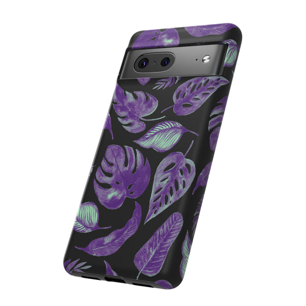 Purple & Mint Tropical Leaves on Black - Tough Case