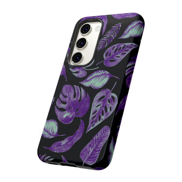 Purple & Mint Tropical Leaves on Black - Tough Case