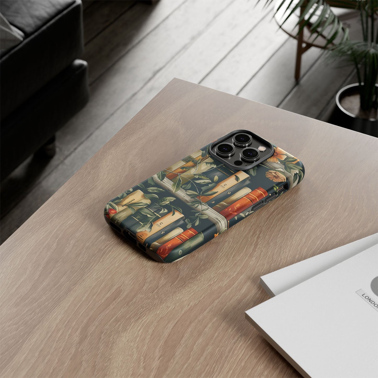 Cozy Bookshelf & Floral Tough Phone Case – Protective & Aesthetic for Book Lovers
